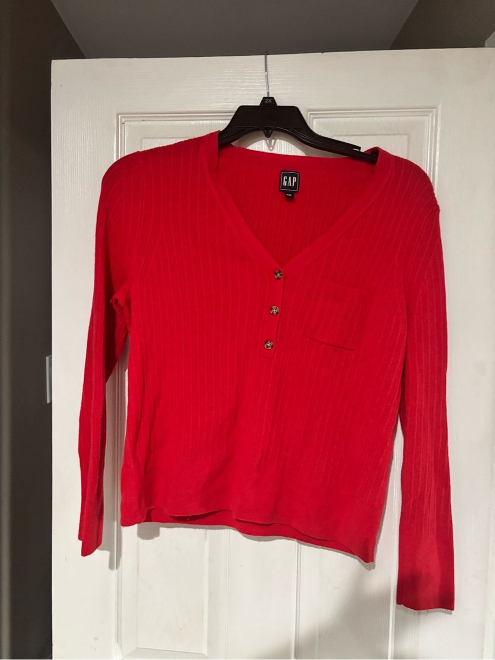 GAP Bright Red Ribbed Top with Logo Tag